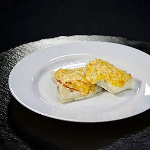 Комплексный обед с рыбой под сырной шапкой и фасолью